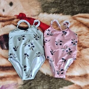 Zara Kids Olive-Print Green & Pink One-Piece Swimwear Size 2-3T